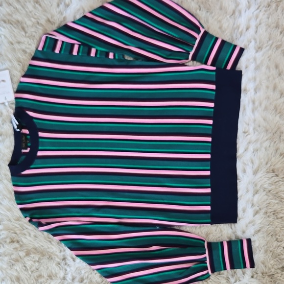 Ted Baker Green and Pink Crew Neck Sweater with Vertical Stripes - Picture 6 of 11